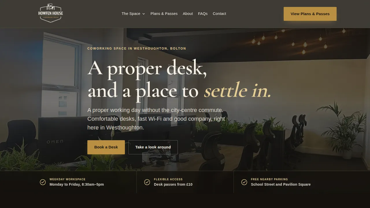 Homepage of the Howfen House coworking website built by Cristian Fry