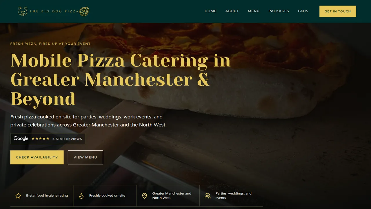 Homepage of The Big Dog Pizza website built by Cristian Fry